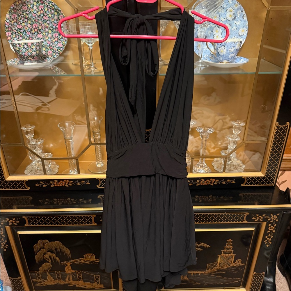 Windsor Black Halter Tie-Back Mini Dress